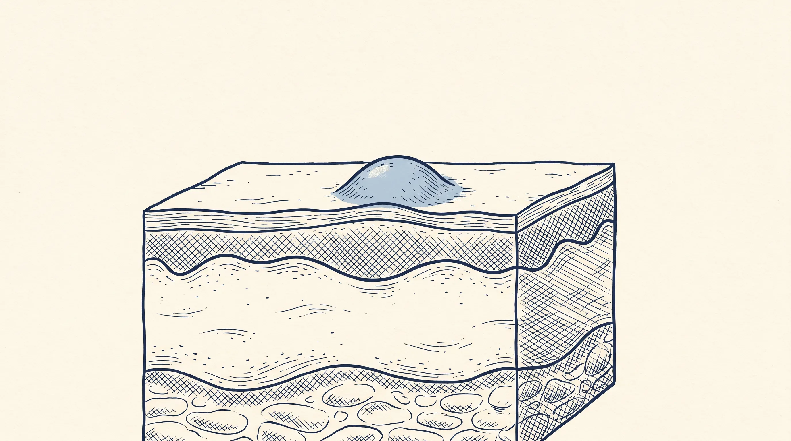 Cross-section illustration of skin showing a small raised mole at the surface.